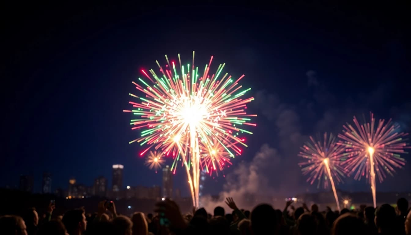 Witness the beauty of diamond fireworks illuminating the night sky with vibrant colors and dazzling shapes.