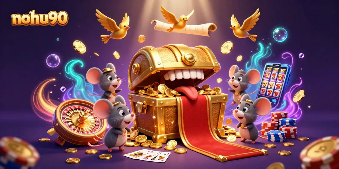 Join the adventure with nohu90 as treasures abound in this dazzling 3D casino illustration.