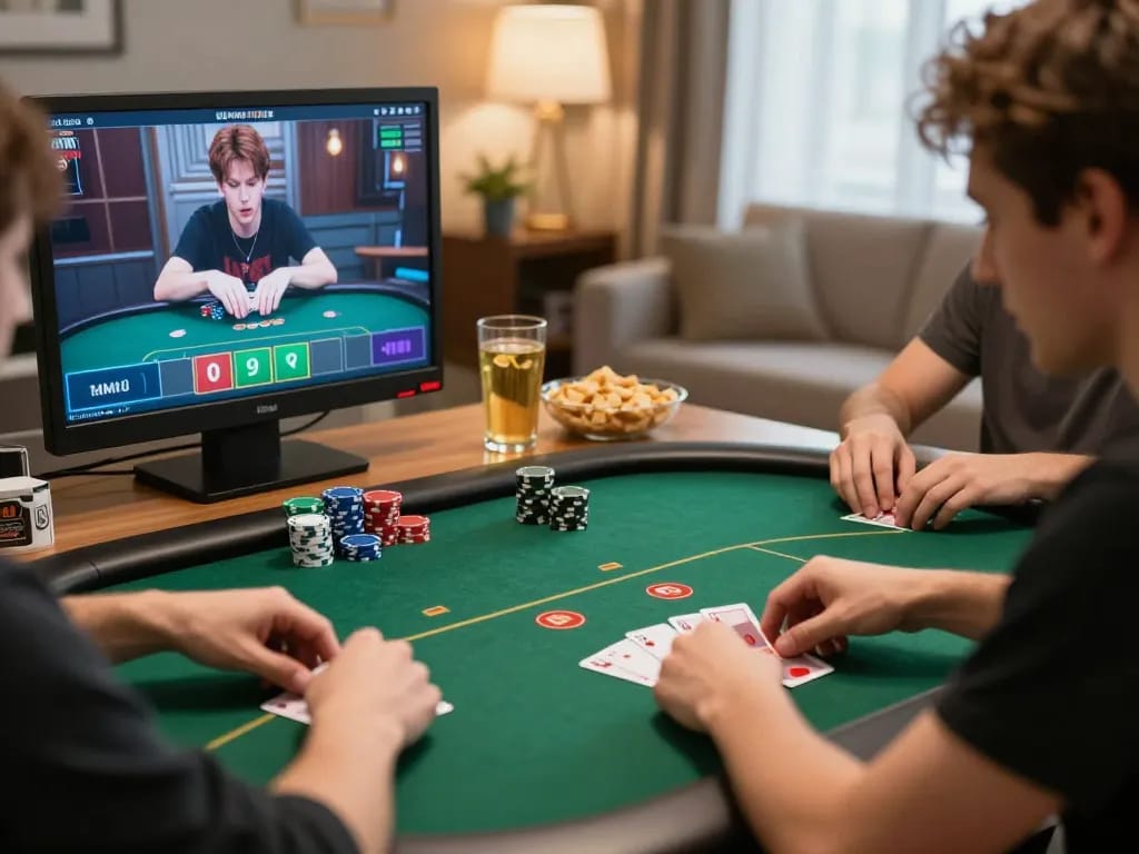 Players engaging in intense online poker game on rr88 with dramatic gameplay moments.