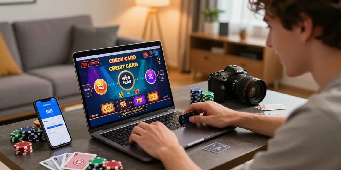 Player exploring credit card casinos on transact.org.uk while enjoying a cozy gaming atmosphere.