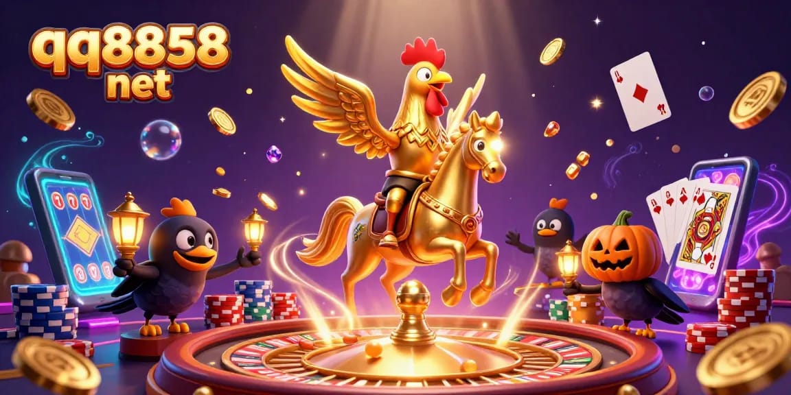 Experience thrilling moments at qq8858 net with a golden rooster and casino excitement.