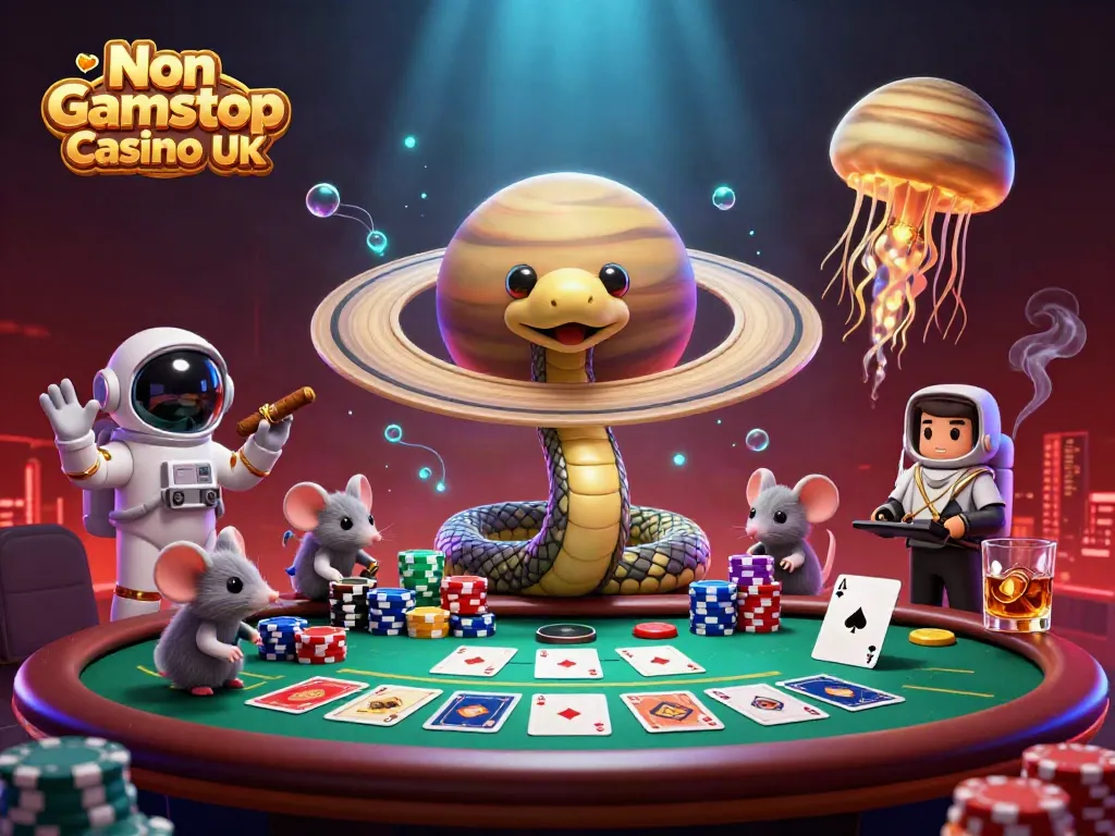 Experience the thrill of Non Gamstop Casino UK with a whimsical roulette-inspired cosmos.