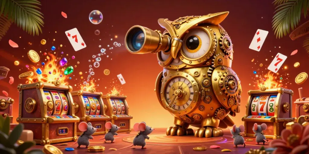 Spin and win at rr88 casino with unique characters in an immersive setting surrounded by treasures.