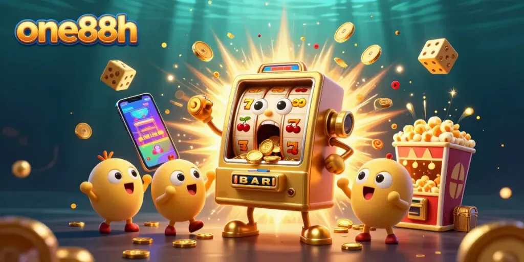 Witness the excitement of one88h with jubilant slot machines celebrating a jackpot explosion!