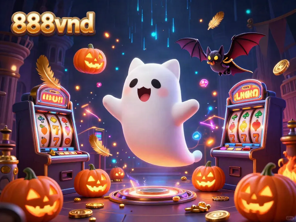 Engage with 888vnd casino gaming as a friendly ghost cat and bat explore a haunted slot mansion.