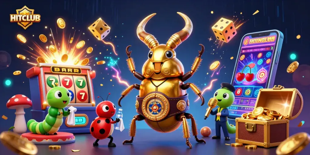 Experience the excitement of HITCLUB with vibrant casino elements and dynamic characters.