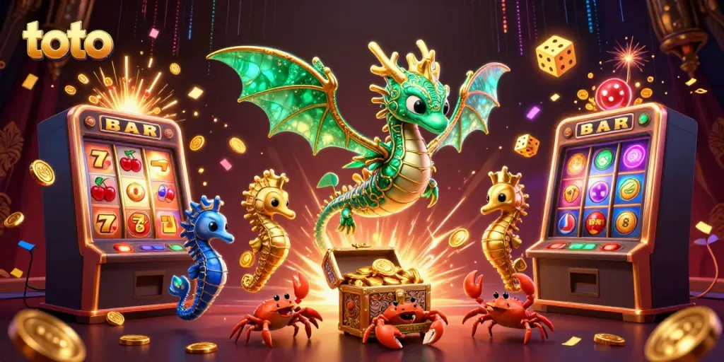 Engage in the thrilling world of casino games with toto's dynamic slot machine scene.