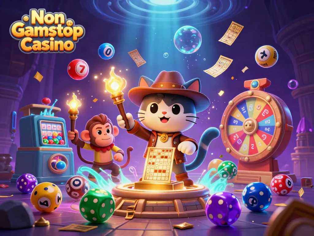 Interact with rich visuals of Non Gamstop Casino, featuring an explorer cat discovering treasures.
