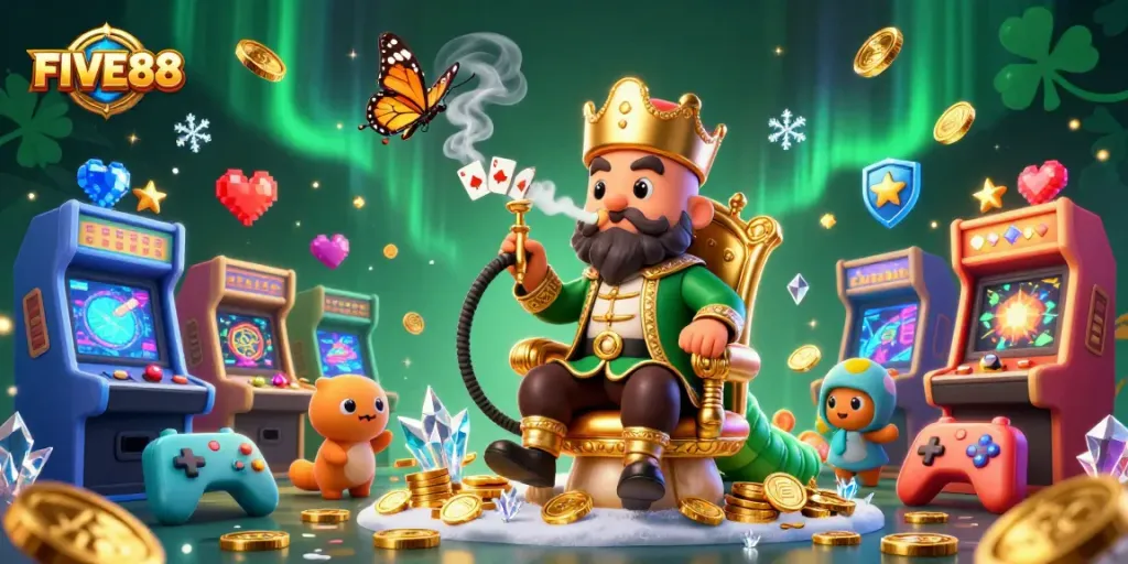 Engage in thrilling gameplay at FIVE88 with vibrant casino elements and captivating characters.