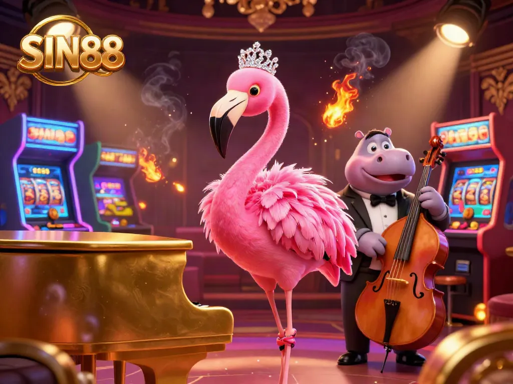 SIN88 captures high-energy gameplay with vibrant cartoon characters in a casino setting.