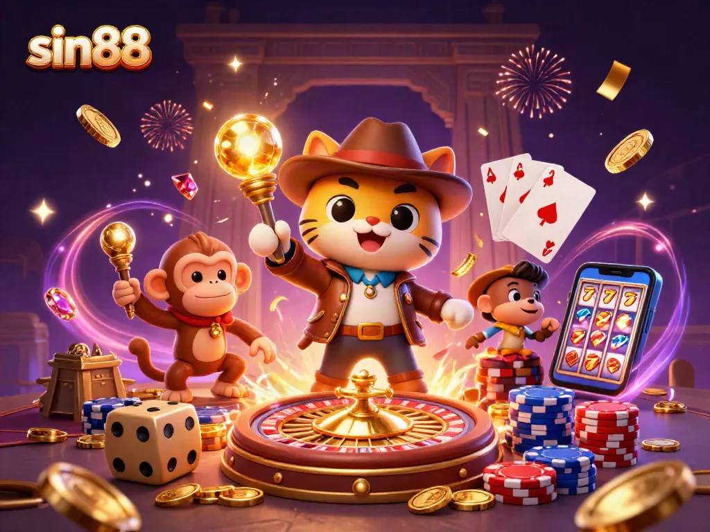 Experience sin88's thrilling adventures with a cat archaeologist as it uncovers golden casino treasures.
