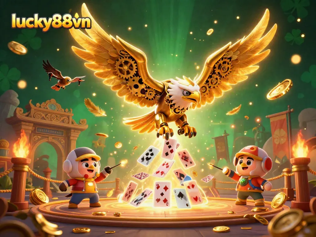 Engage in thrilling gameplay at lucky88vn with golden eagle and holographic cards.