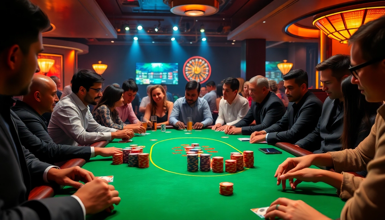 Engage with spicy ai in a thrilling casino poker game, surrounded by lively players and vibrant colored chips.