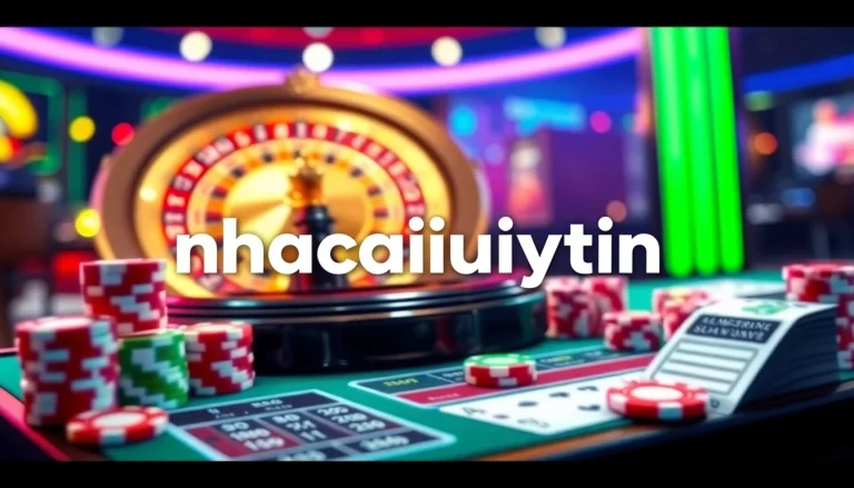 Engaging online gambling scene featuring nhacaiuytin with vibrant roulette and poker elements.