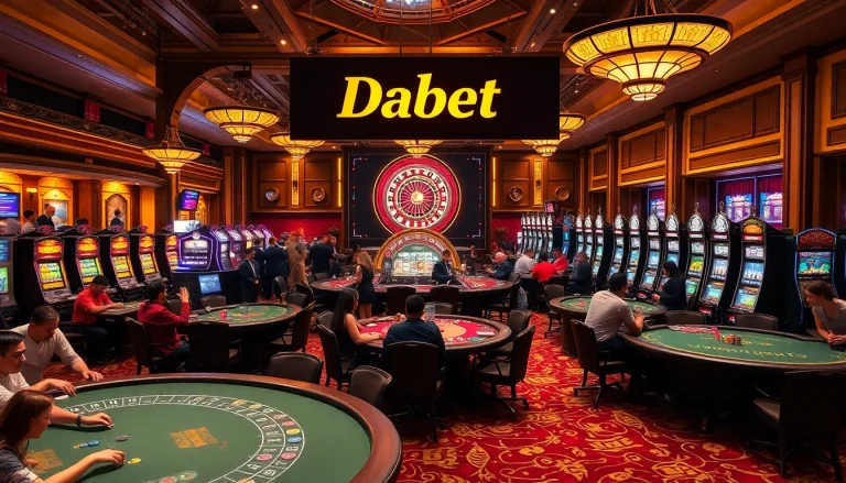 Dabet welcomes players to a vibrant casino scene with lively gaming action and colorful betting options.