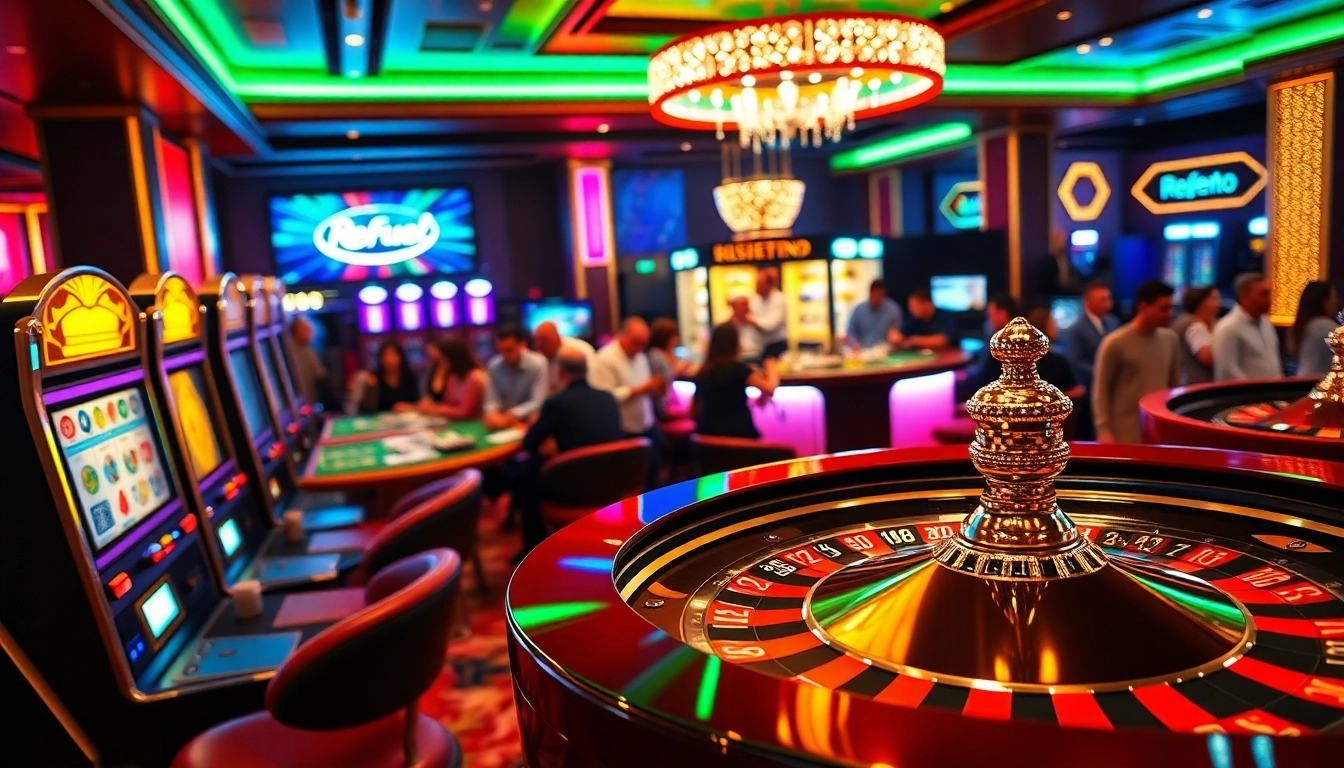 Refuel Casino features players winning at poker and slot machines, encapsulating the thrill of gambling.