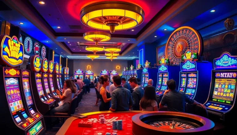 Engage with the exciting Slot Cloud experience at a vibrant casino, featuring diverse slot machines and players winning big.