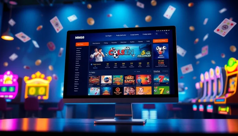 Online gaming interface showcasing MM88, featuring diverse betting options and vibrant colors.