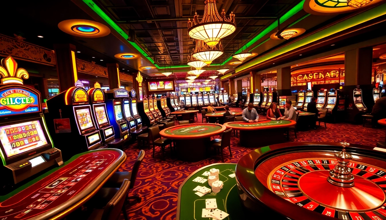 KJC AC casino gaming scene featuring poker tables, slot machines, and roulette wheels for an engaging gambling experience.