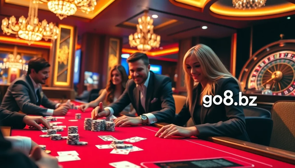 Experience high-stakes poker action at https://go8.bz/, showcasing a vibrant casino atmosphere with excitement.