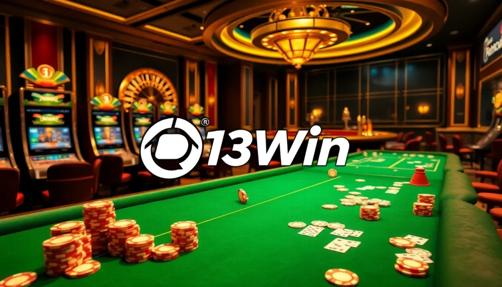 Experience the excitement of 13Win casino games with vibrant chips and elegant tables.