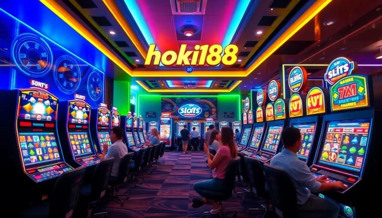 Experience the excitement of hoki138 with vibrant slot machines and thrilling jackpots in a modern gaming lounge.