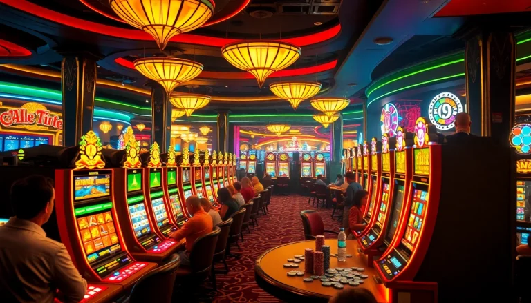 Experience excitement at a 슬롯커뮤니티, with vibrant slots and eager players in a luxurious casino setting.