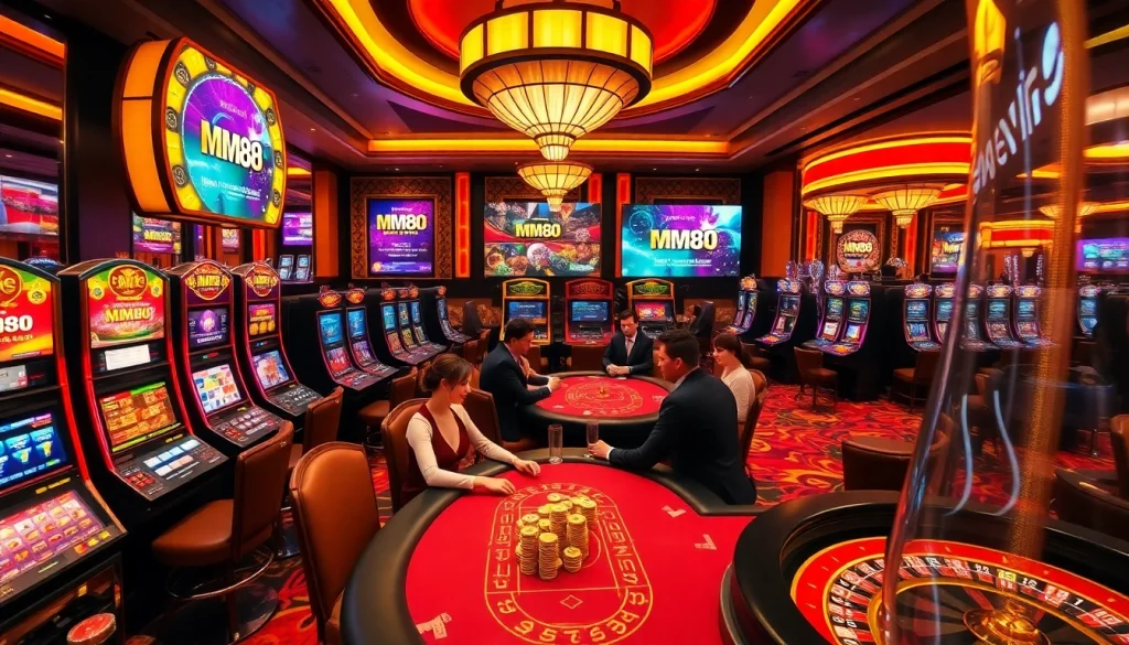 Engaged players at MM88 poker tables enjoying a vibrant casino environment.