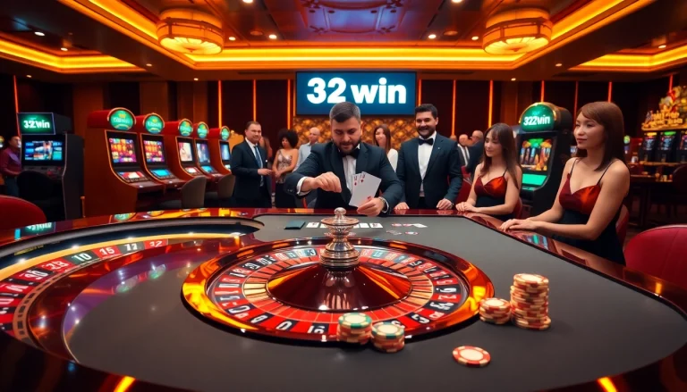 Experience the thrilling atmosphere of 32win online gambling with luxurious casino elements.