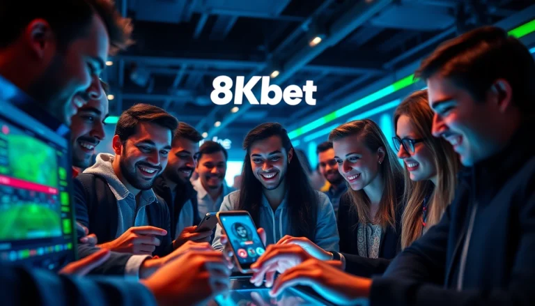 Engaging online betting experience with 8Kbet, showcasing players' excitement in a dynamic digital setting.