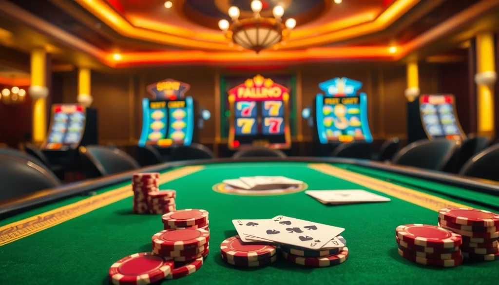 Poker players strategizing with colorful chips and cards at https://bet88b.us.com/ table in a luxurious casino setting.
