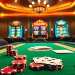 Poker players strategizing with colorful chips and cards at https://bet88b.us.com/ table in a luxurious casino setting.