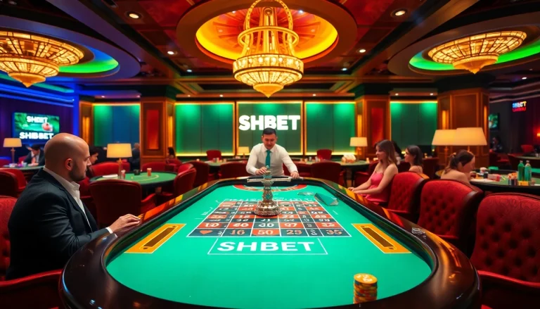 Action at a SHBET roulette table, showcasing excitement and luxury in a vibrant casino setting.