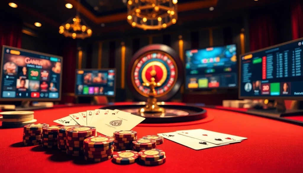 Experience the thrill of GG 88 with vibrant casino tables, cards, and roulette wheels in an immersive gambling scene.