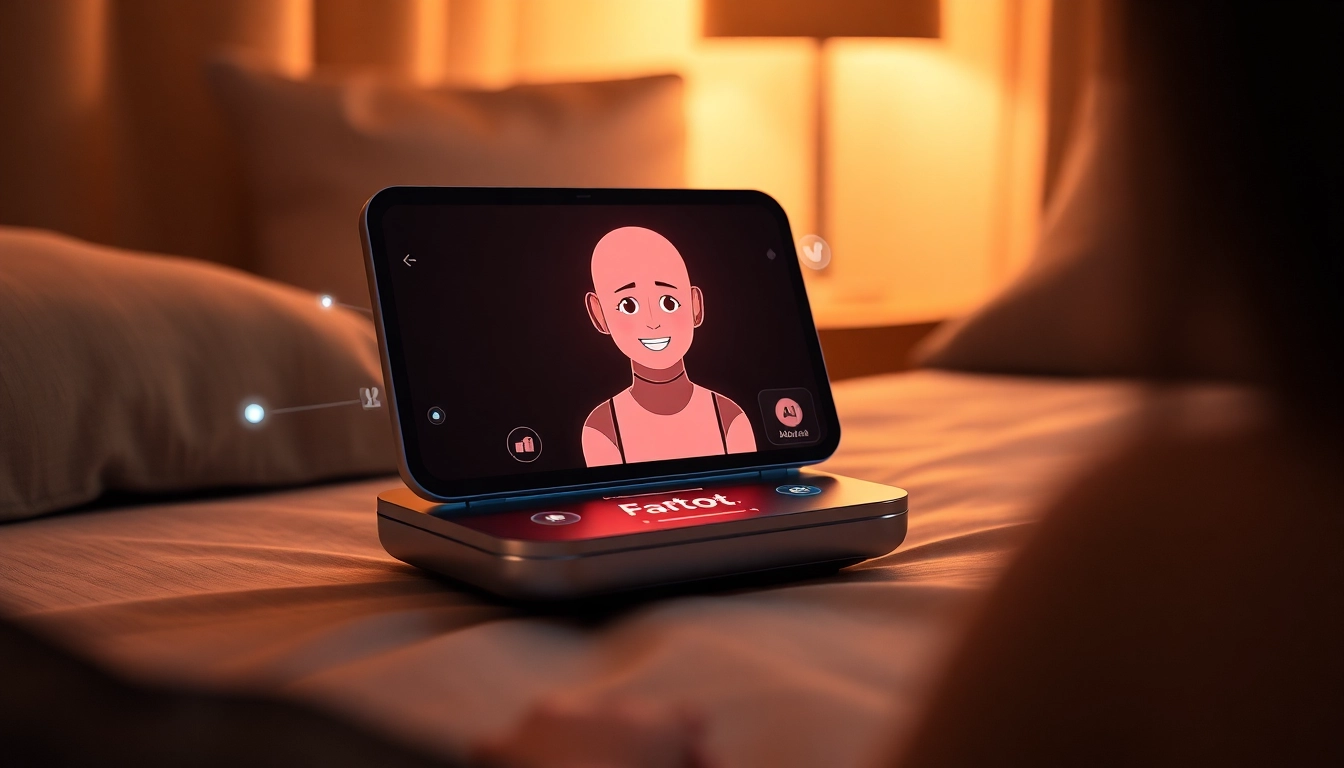 Futuristic sex ai chatbot interface with warm lighting and interactive holograms