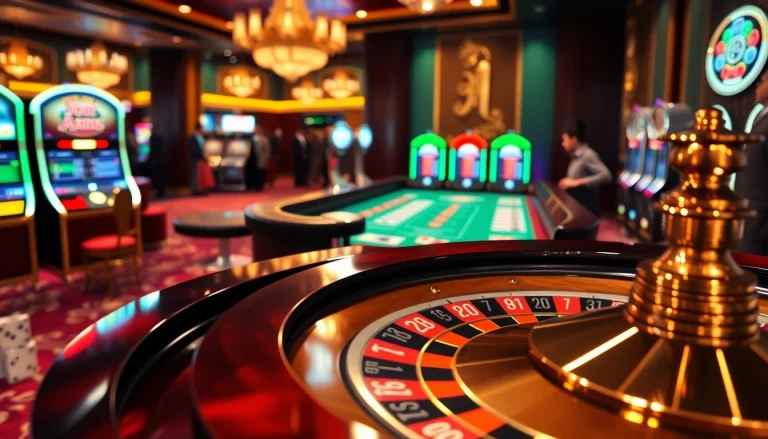 Exciting gambling action at a luxurious casino with a roulette wheel, featuring 여기여 as a central element.