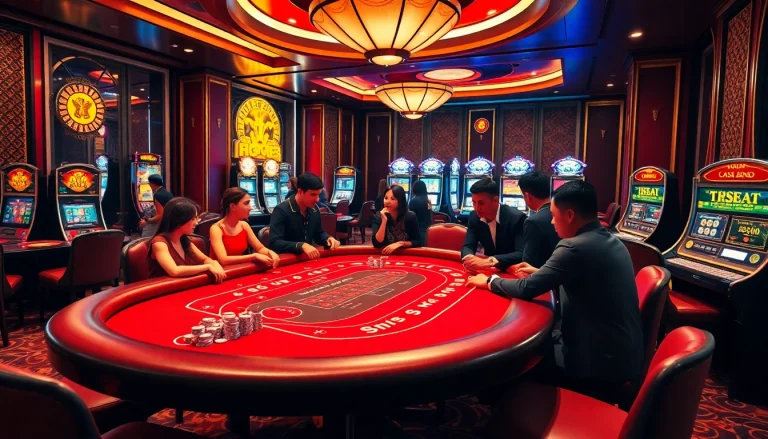 Excitement at red88 lô de table with players placing bets amidst vibrant casino atmosphere.