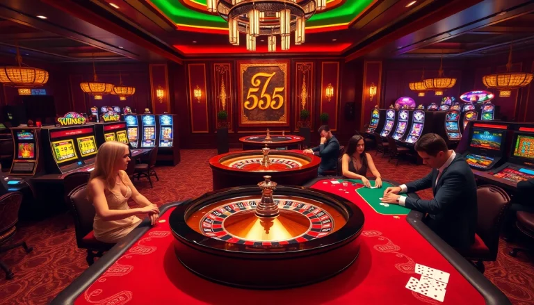 Experience the thrill of win55 at an elegant casino featuring roulette and poker.