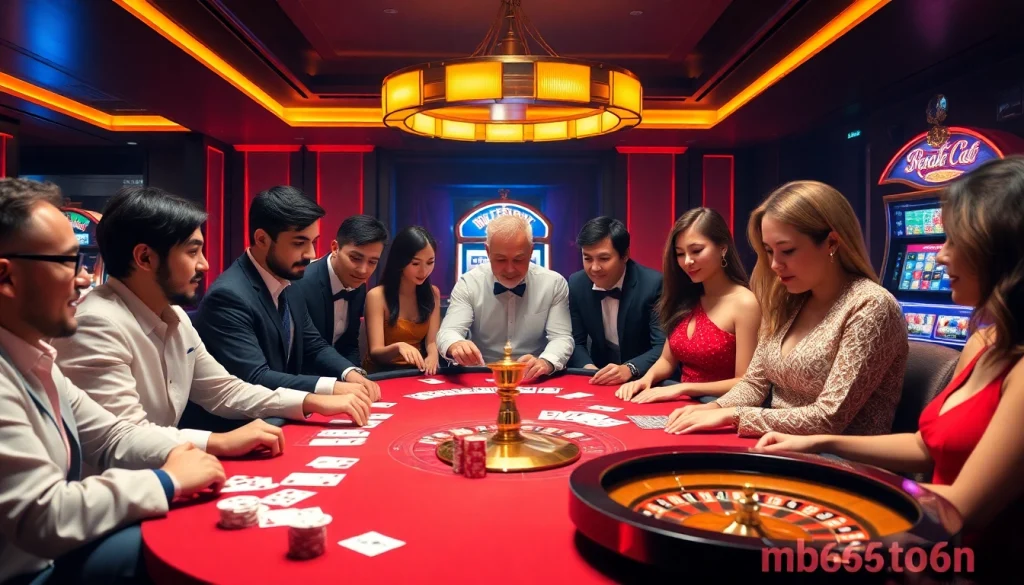 Experience thrilling gaming at mb66-t.com with players enjoying a vibrant casino atmosphere.