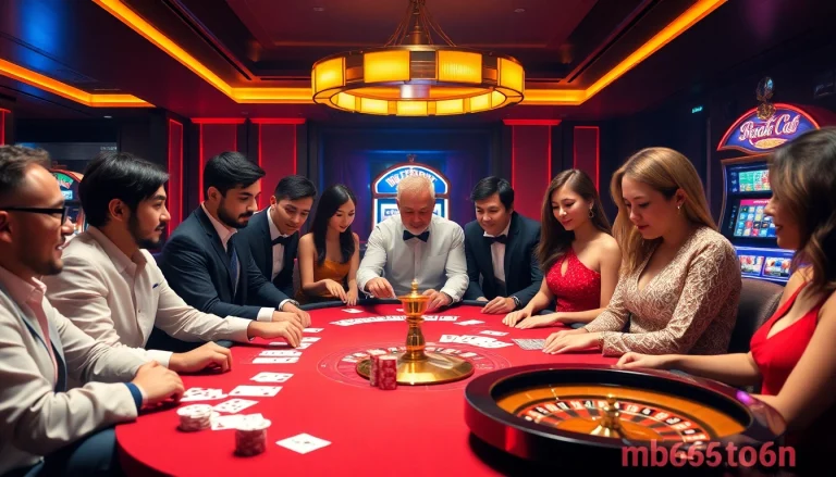 Experience thrilling gaming at mb66-t.com with players enjoying a vibrant casino atmosphere.