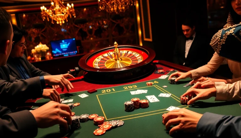 Exciting gaming scene with players at RR88 Auction, showcasing casino tables and digital betting.