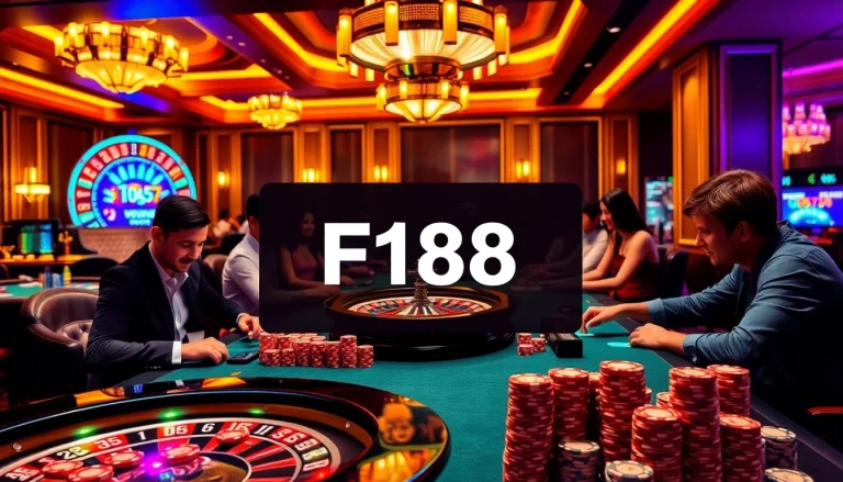 Excited players betting at F168's luxurious poker table in an upscale casino environment.