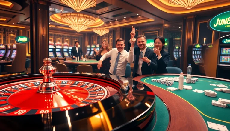 Experience the excitement of winning at Jun88 casino with vibrant gaming tables and thrilling moments.