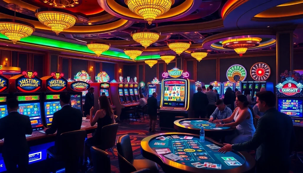Engaging scene of players enjoying the doaslot slot machine in a vibrant casino atmosphere.