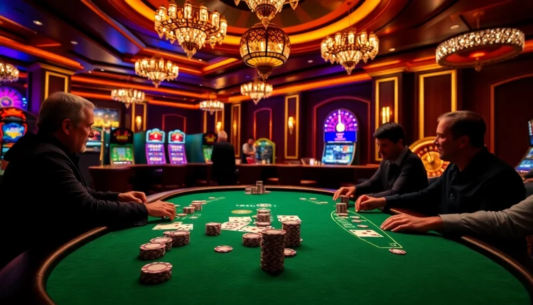 Gambling excitement at a poker table featuring GK88 chips and cards in action.