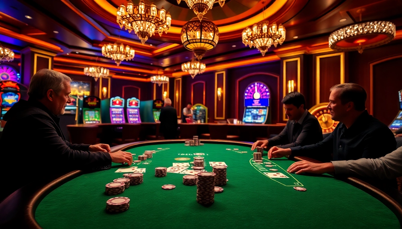 Gambling excitement at a poker table featuring GK88 chips and cards in action.