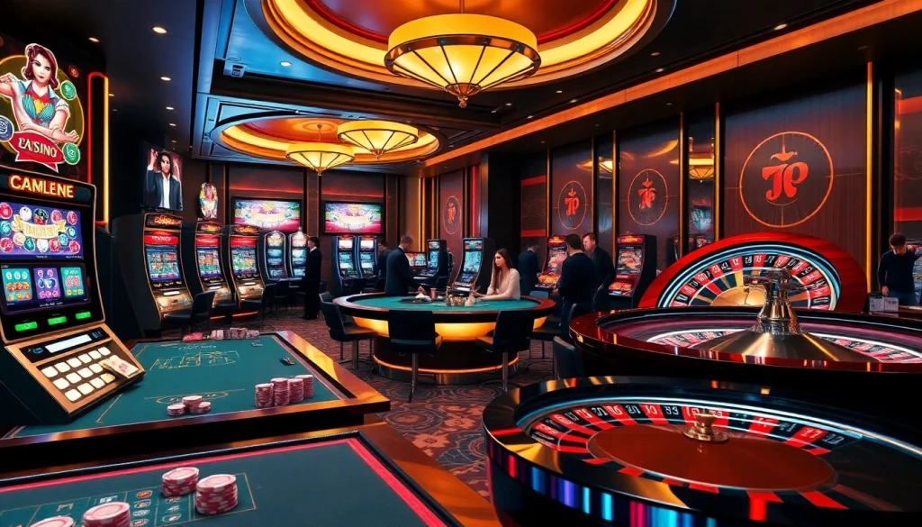 Experience the thrill of gambling with App EV88 in a luxurious casino setting, featuring vibrant tables and engaging gameplay.