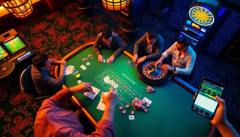 Experience thrilling gameplay at F8Bet with vibrant casino tables and players enjoying poker.