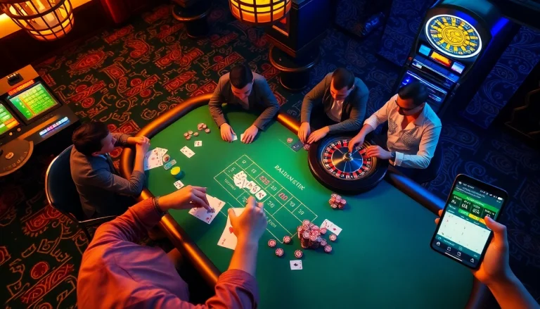 Experience thrilling gameplay at F8Bet with vibrant casino tables and players enjoying poker.