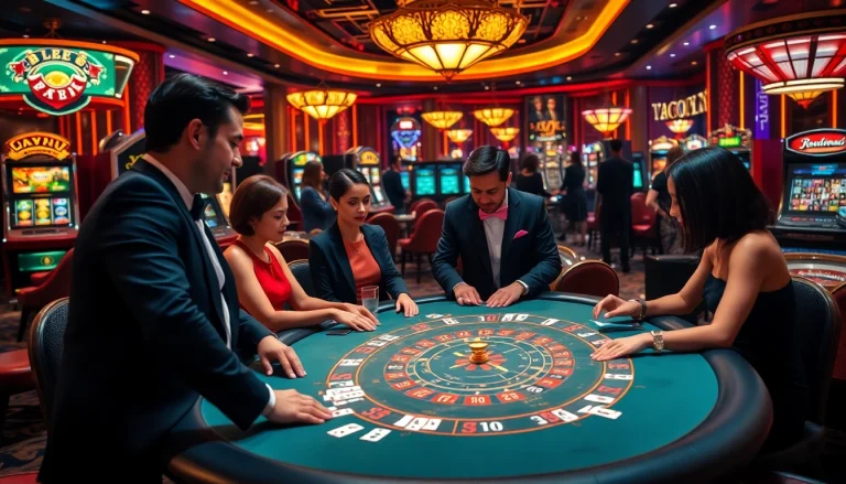 High-stakes poker play at nhà cái sv66, showcasing excitement and luxury in a vibrant casino.